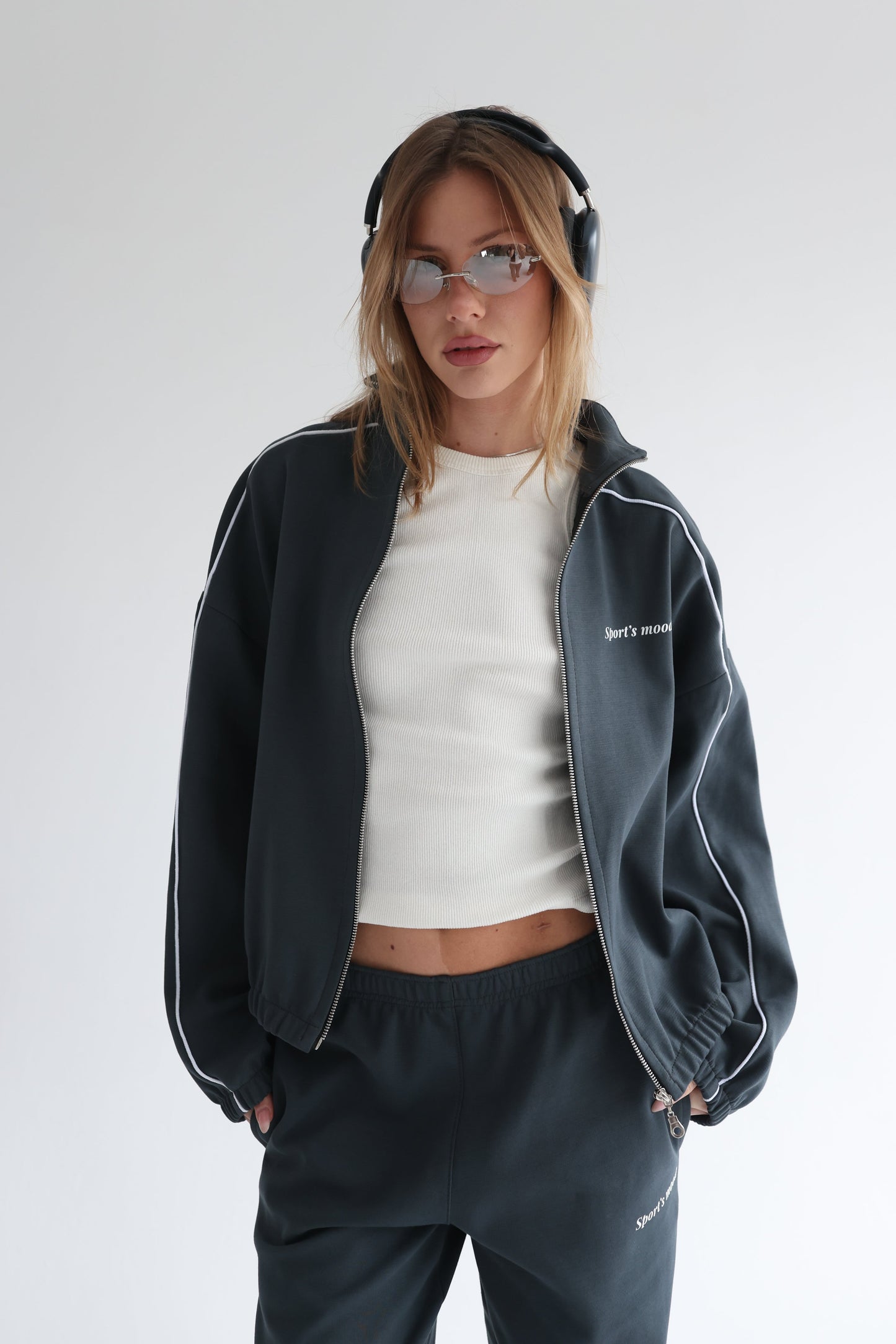Graphite teal line track jacket