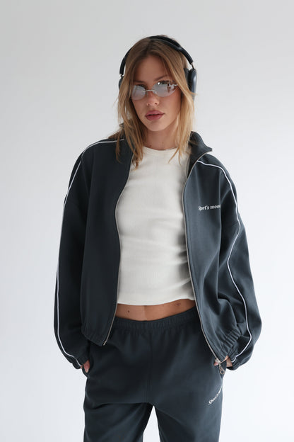 Graphite teal line track jacket