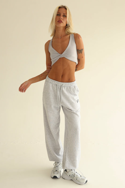 Melange gray sweatpants with rubber bottom