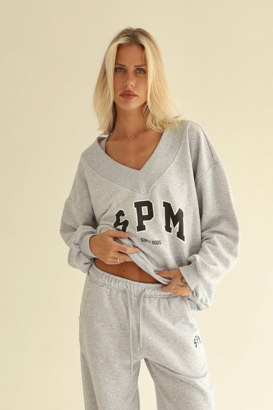 Melange gray V neck sweatshirt