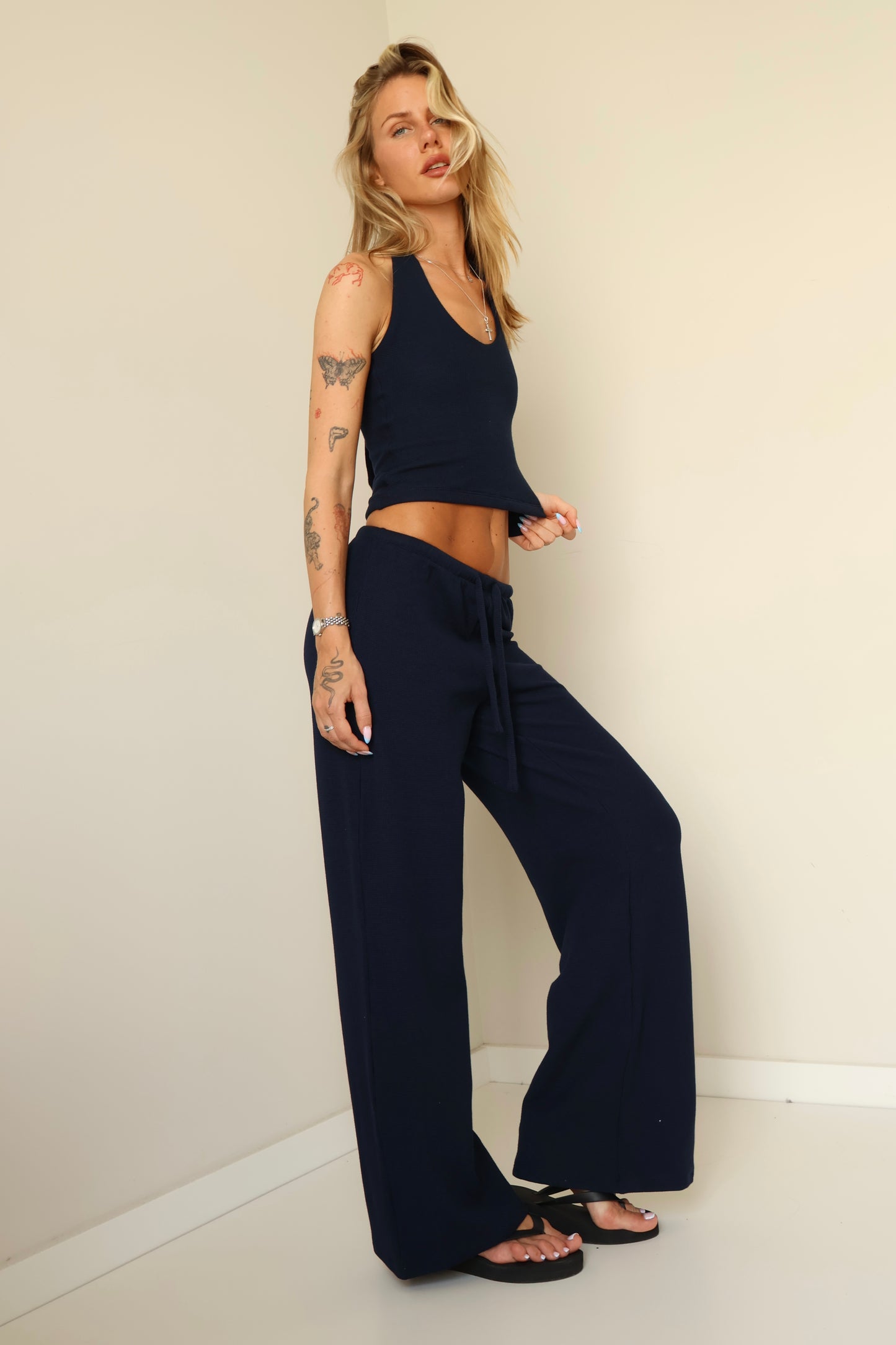 Waffle navy blue pants