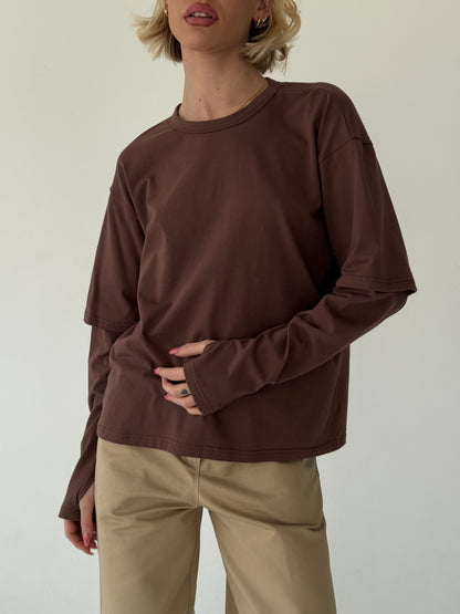Double long sleeve brown t-shirt
