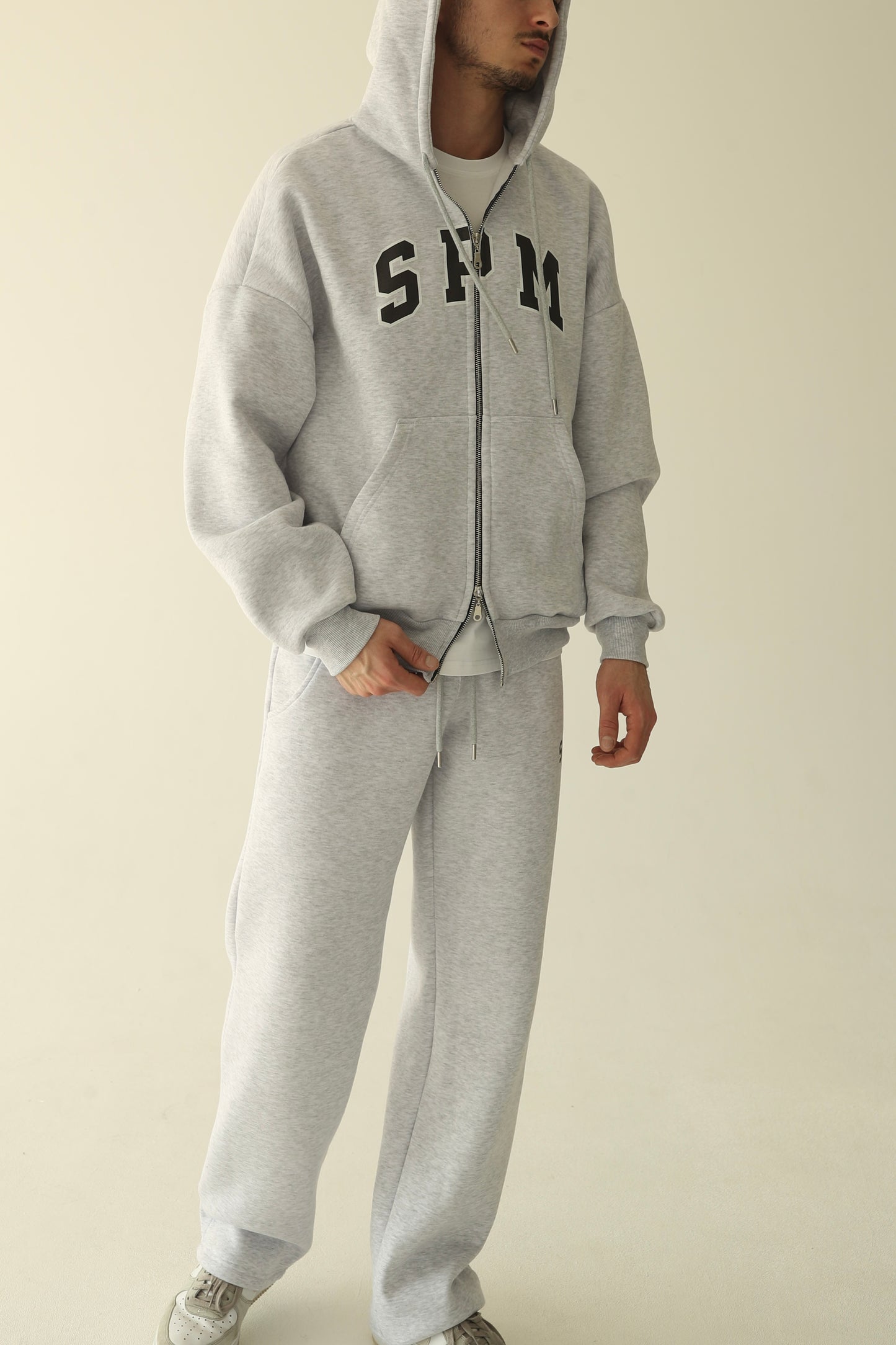 Men's Melange gray warm oversize zip-up hoodie