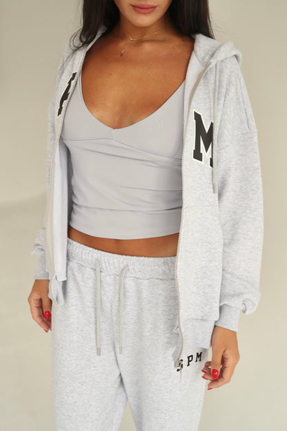 Melange gray zip-up hoodie