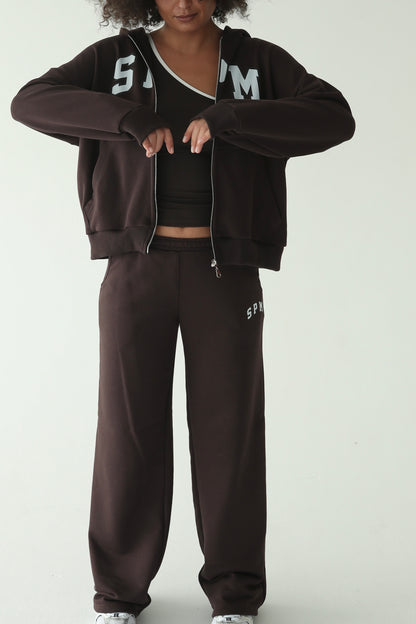 მუქი ყავისფერი სწორი სპორტული შარვალი