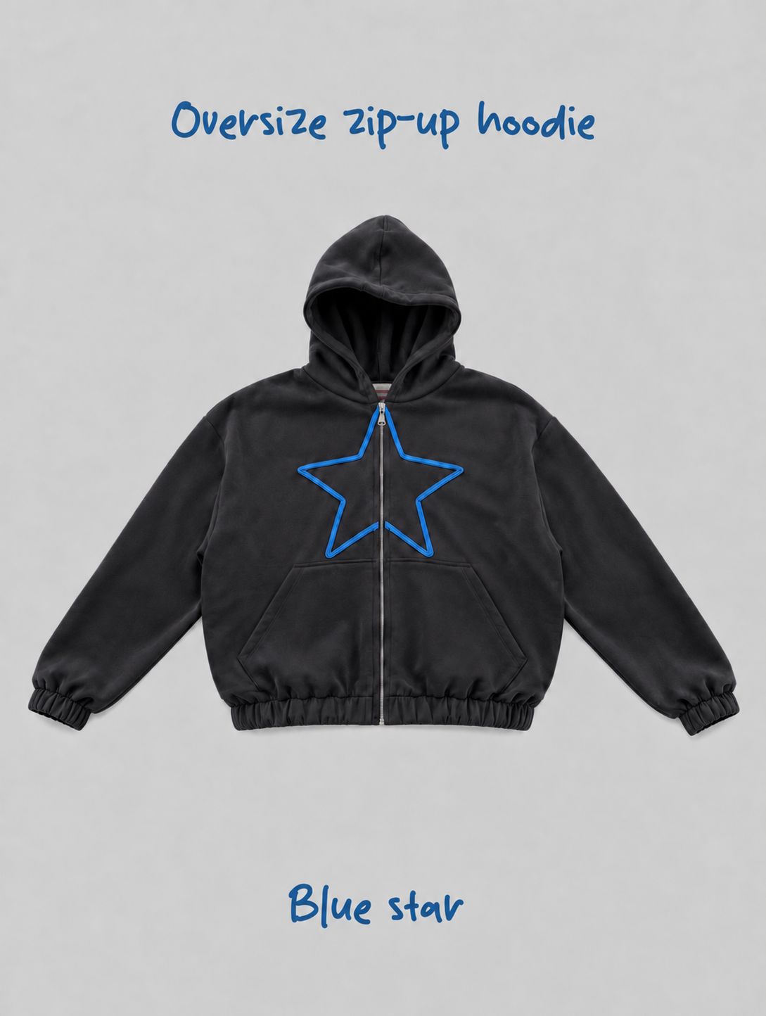 Dark gray oversize zip-up hoodie •blue star